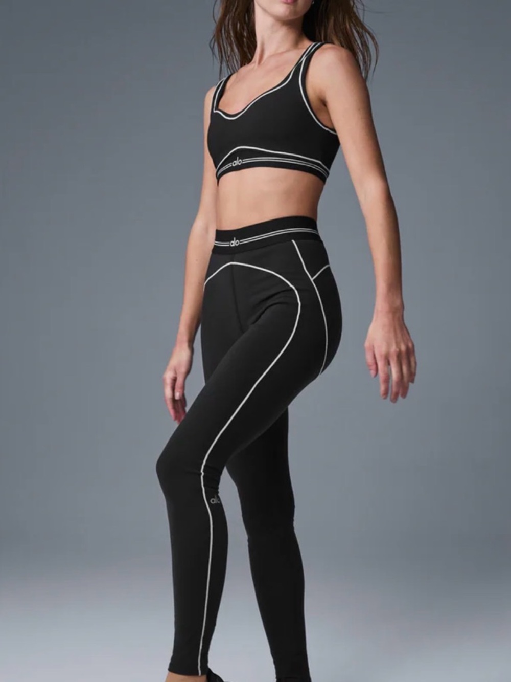 ALO Yoga Airbrush heart throb high waist Black Leggings with Contrast Stitching
